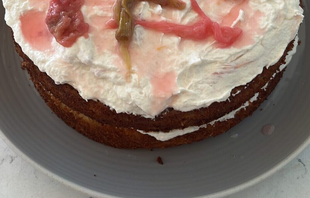 Elderflower and rhubarb cake