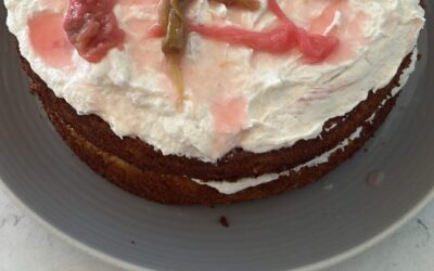 Elderflower and rhubarb cake